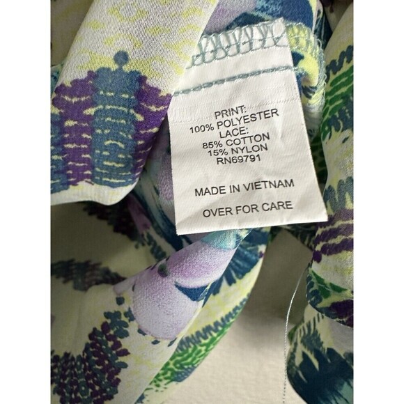 Fig & Flower Blouse Women's Size Petite Large Boho Abstract Print Floral Lace - Picture 7 of 8